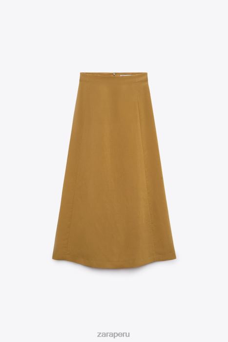 Zara mujer falda midi en mezcla de lino BDP8J666 ropa verde oliva