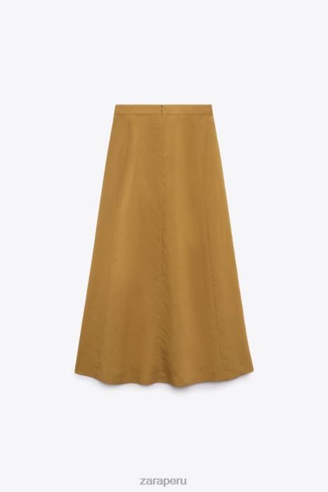 Zara mujer falda midi en mezcla de lino BDP8J666 ropa verde oliva