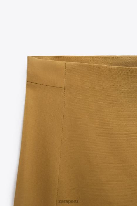 Zara mujer falda midi en mezcla de lino BDP8J666 ropa verde oliva
