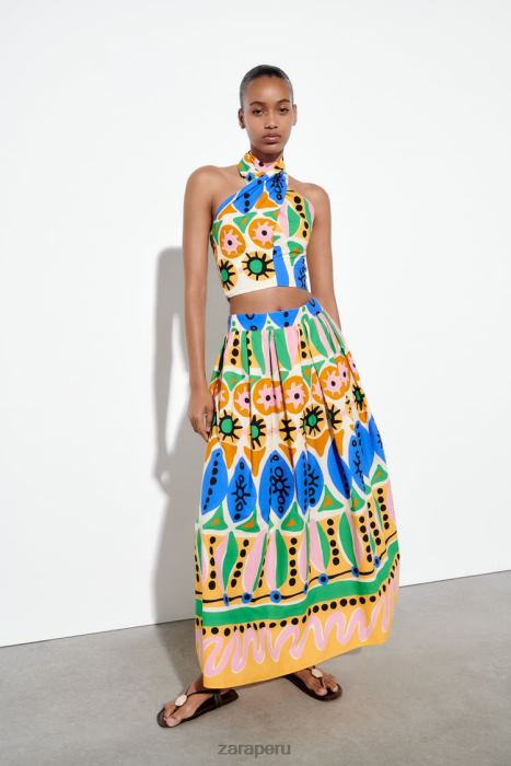 Zara mujer falda midi estampada BDP8J653 ropa multicolor