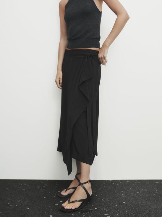 Zara mujer falda midi fluida en contraste BDP8J844 ropa negro