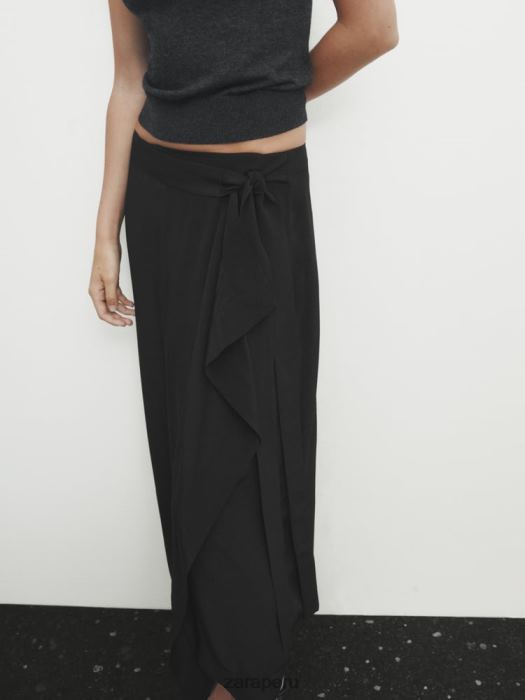 Zara mujer falda midi fluida en contraste BDP8J844 ropa negro