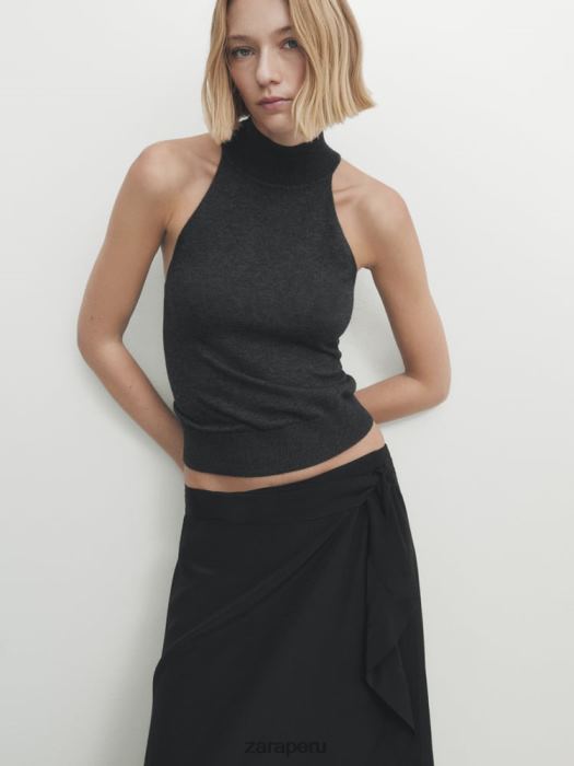 Zara mujer falda midi fluida en contraste BDP8J844 ropa negro