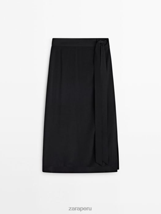 Zara mujer falda midi fluida en contraste BDP8J844 ropa negro