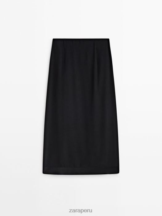 Zara mujer falda midi fluida en contraste BDP8J844 ropa negro