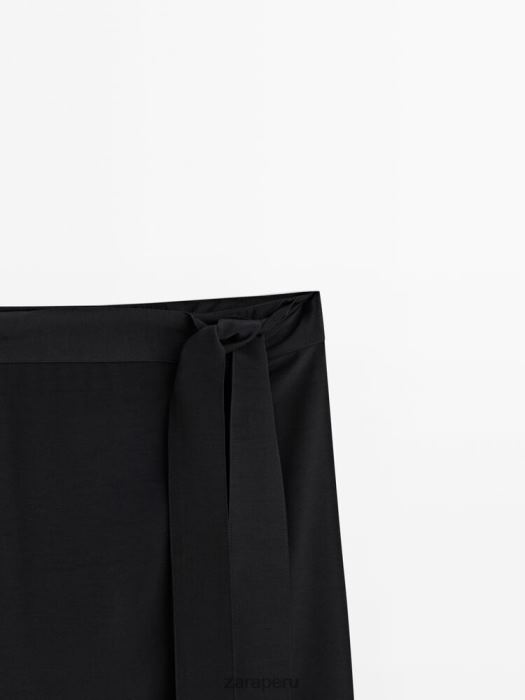 Zara mujer falda midi fluida en contraste BDP8J844 ropa negro