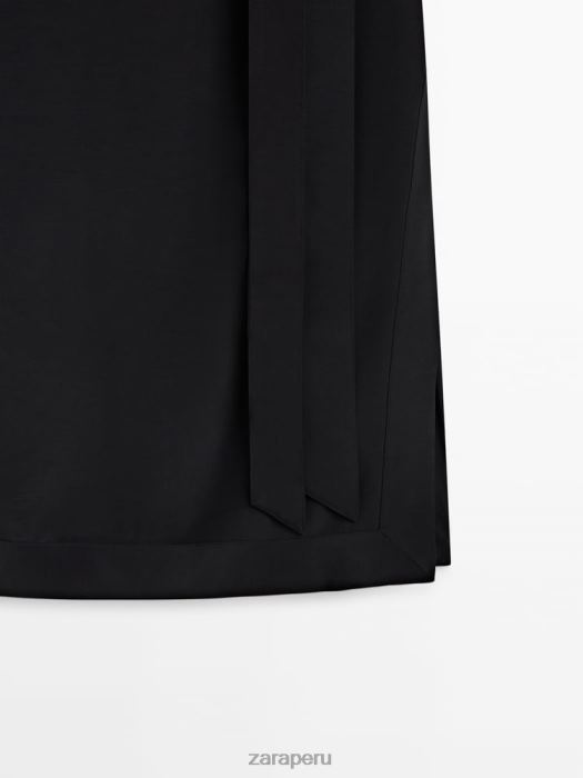 Zara mujer falda midi fluida en contraste BDP8J844 ropa negro