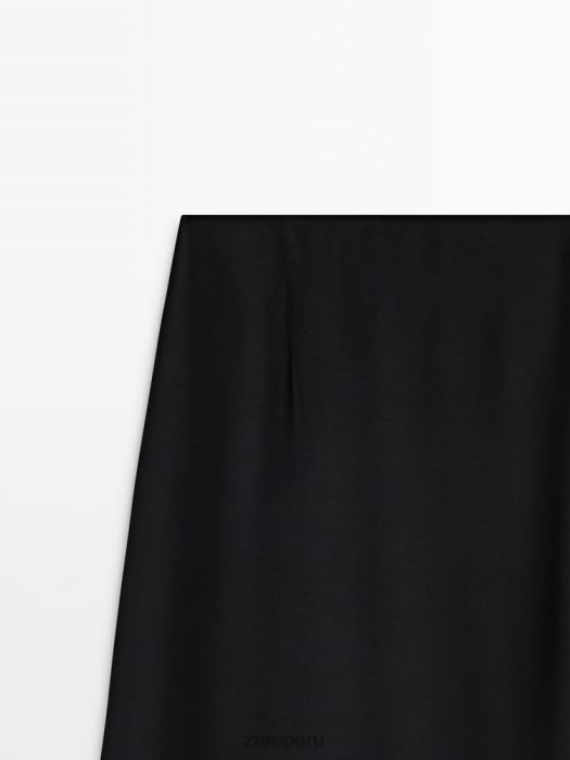 Zara mujer falda midi fluida en contraste BDP8J844 ropa negro