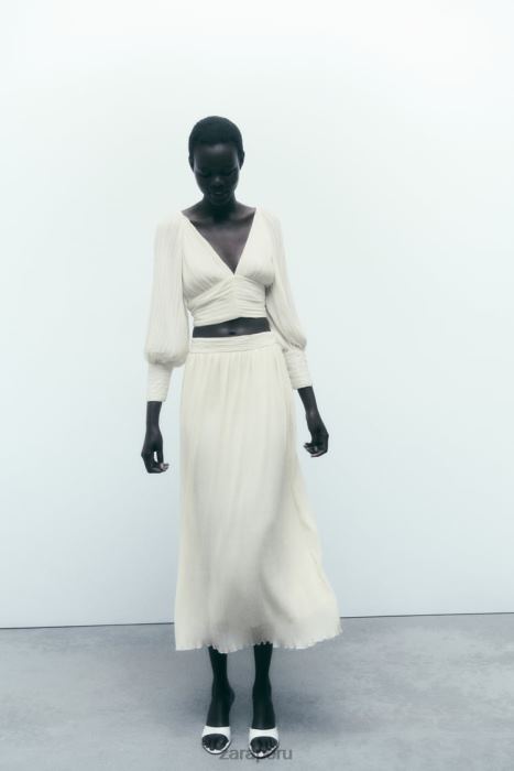 Zara mujer falda midi plisada BDP8J700 ropa ostra blanca