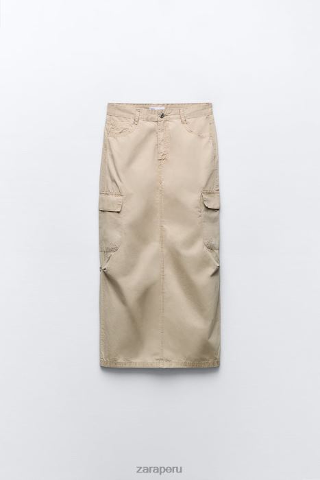 Zara mujer falda midi tipo cargo BDP8J665 ropa camello claro