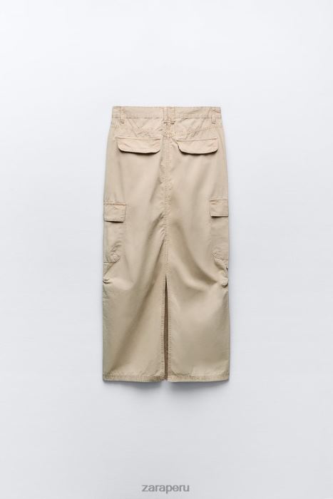 Zara mujer falda midi tipo cargo BDP8J665 ropa camello claro