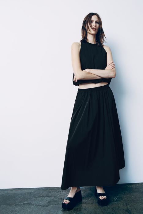 Zara mujer falda midi voluminosa BDP8J675 ropa negro