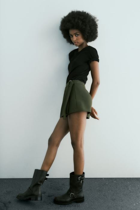 Zara mujer falda pantalón cargo con cinturón BDP8J542 ropa caqui oscuro