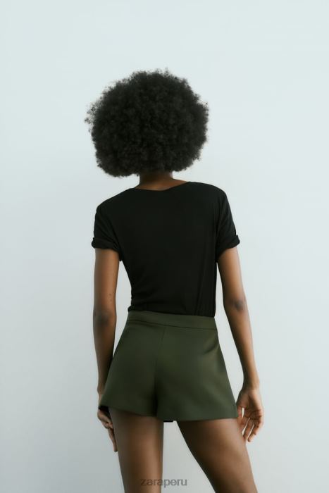 Zara mujer falda pantalón cargo con cinturón BDP8J542 ropa caqui oscuro
