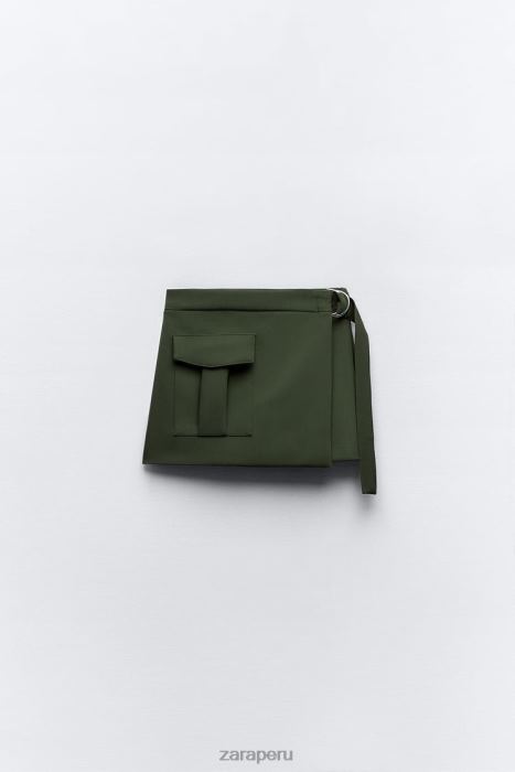 Zara mujer falda pantalón cargo con cinturón BDP8J542 ropa caqui oscuro