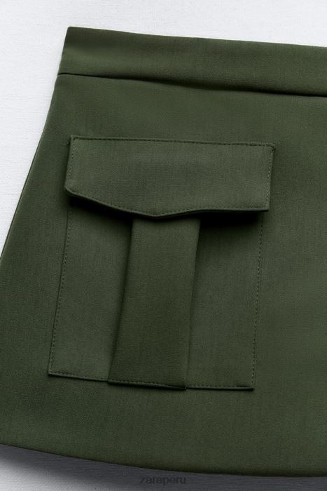 Zara mujer falda pantalón cargo con cinturón BDP8J542 ropa caqui oscuro
