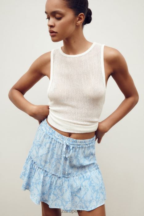 Zara mujer falda pantalón con estampado de corazones BDP8J604 ropa azul claro