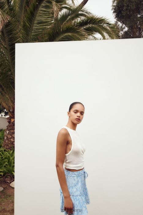 Zara mujer falda pantalón con estampado de corazones BDP8J604 ropa azul claro