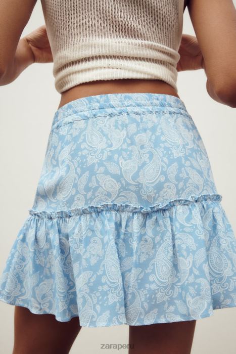 Zara mujer falda pantalón con estampado de corazones BDP8J604 ropa azul claro