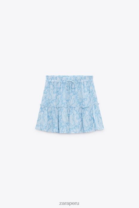 Zara mujer falda pantalón con estampado de corazones BDP8J604 ropa azul claro