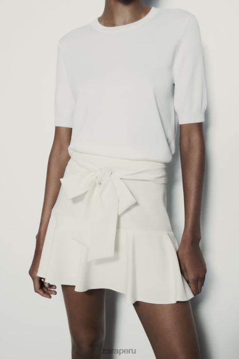 Zara mujer falda pantalón con ribete de lazo BDP8J560 ropa ostra blanca