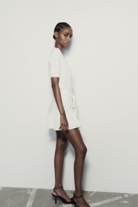 Zara mujer falda pantalón con ribete de lazo BDP8J560 ropa ostra blanca