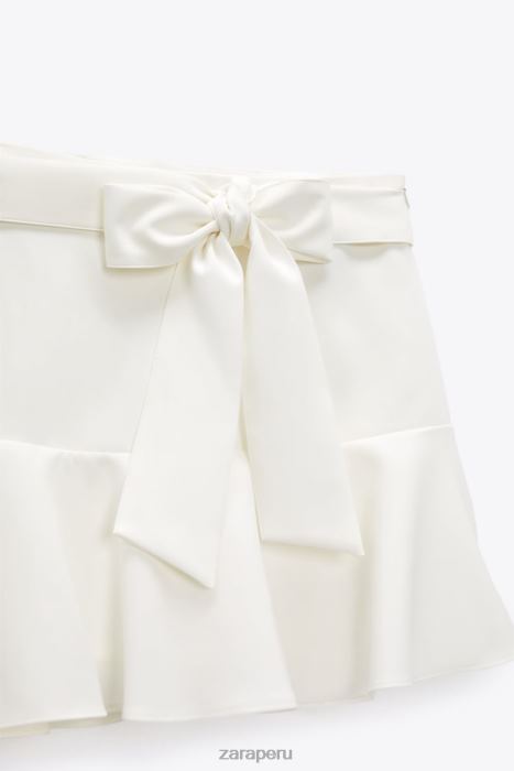 Zara mujer falda pantalón con ribete de lazo BDP8J560 ropa ostra blanca