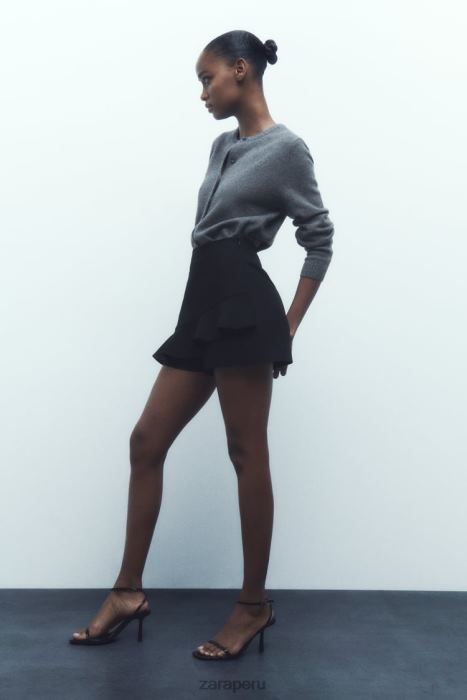 Zara mujer falda pantalón con volantes BDP8J589 ropa negro