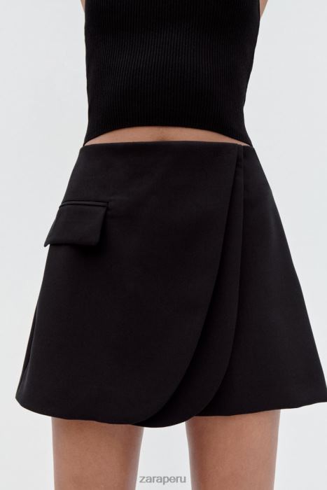 Zara mujer falda-pantalón cruzada con solapa delantera BDP8J567 ropa negro