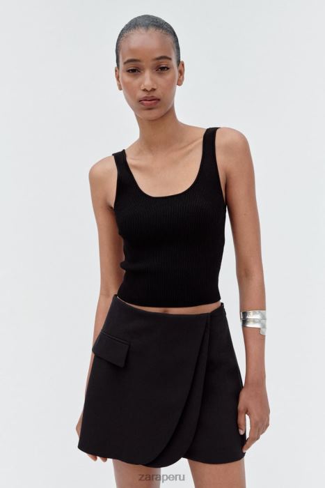 Zara mujer falda-pantalón cruzada con solapa delantera BDP8J567 ropa negro