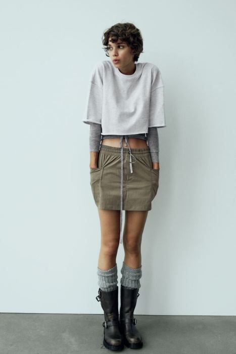 Zara mujer falda pantalón de bolsillo BDP8J689 ropa caqui oscuro