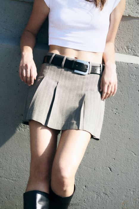 Zara mujer falda pantalón de espiga BDP8J556 ropa marga gris