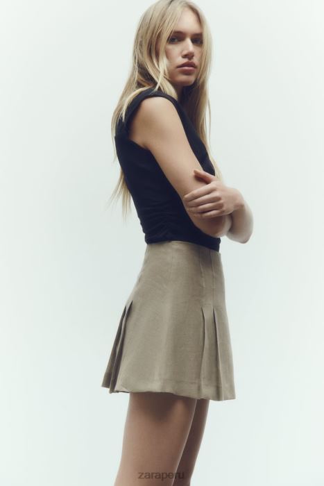 Zara mujer falda pantalón de lino con pliegues BDP8J688 ropa beige