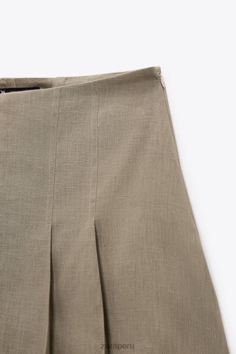 Zara mujer falda pantalón de lino con pliegues BDP8J688 ropa beige