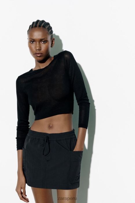Zara mujer falda pantalón de nailon BDP8J557 ropa negro