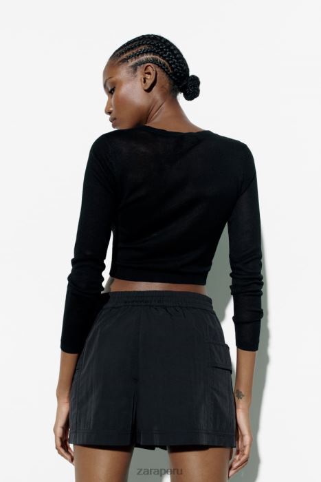 Zara mujer falda pantalón de nailon BDP8J557 ropa negro