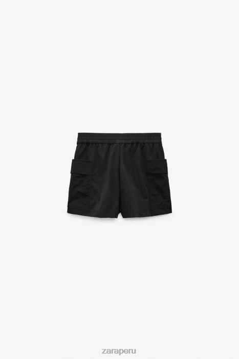 Zara mujer falda pantalón de nailon BDP8J557 ropa negro