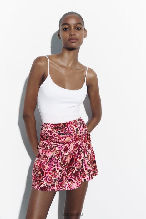 Zara mujer falda pantalón estampada con nudo BDP8J561 ropa rosa medio