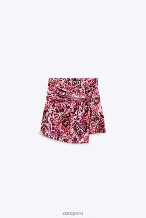 Zara mujer falda pantalón estampada con nudo BDP8J561 ropa rosa medio