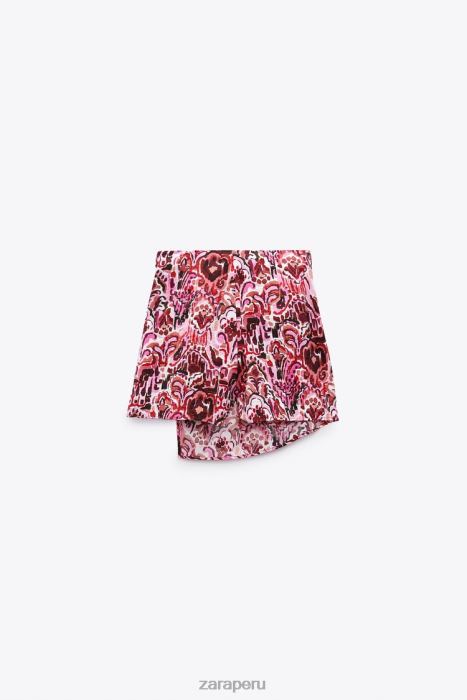 Zara mujer falda pantalón estampada con nudo BDP8J561 ropa rosa medio