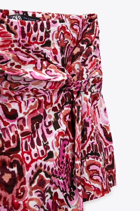 Zara mujer falda pantalón estampada con nudo BDP8J561 ropa rosa medio