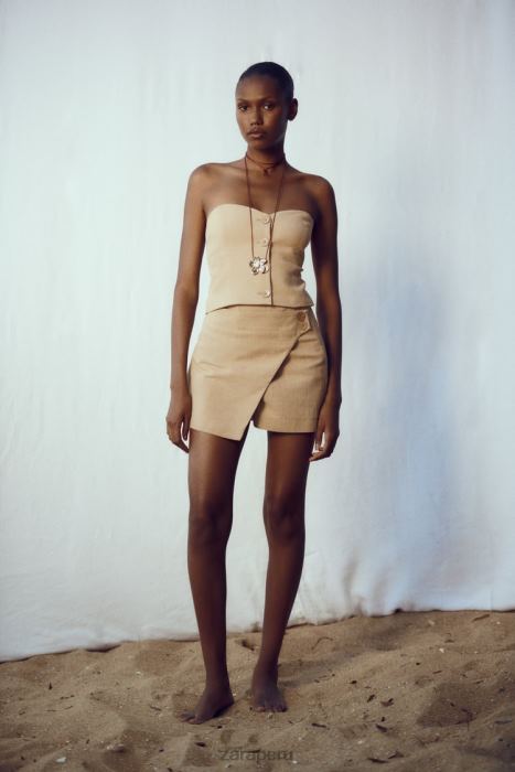 Zara mujer falda-pantalón rústica cruzada BDP8J569 ropa marrón topo