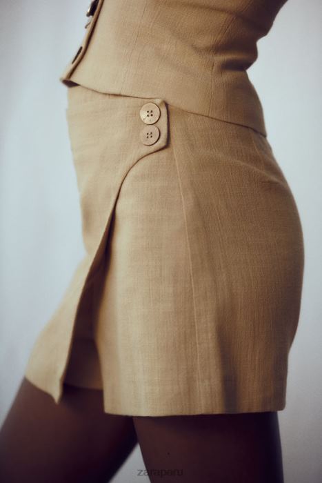 Zara mujer falda-pantalón rústica cruzada BDP8J569 ropa marrón topo