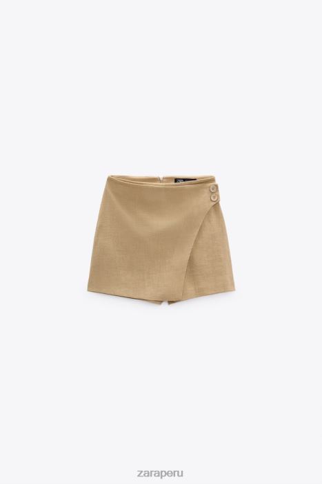 Zara mujer falda-pantalón rústica cruzada BDP8J569 ropa marrón topo