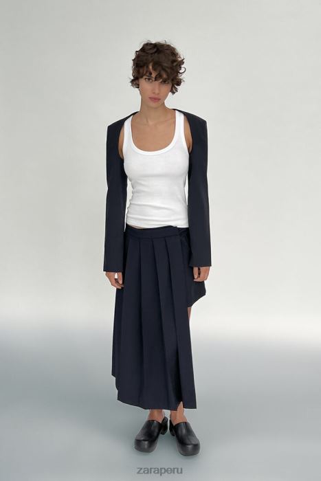 Zara mujer falda plisada asimétrica BDP8J724 ropa azul marino oscuro