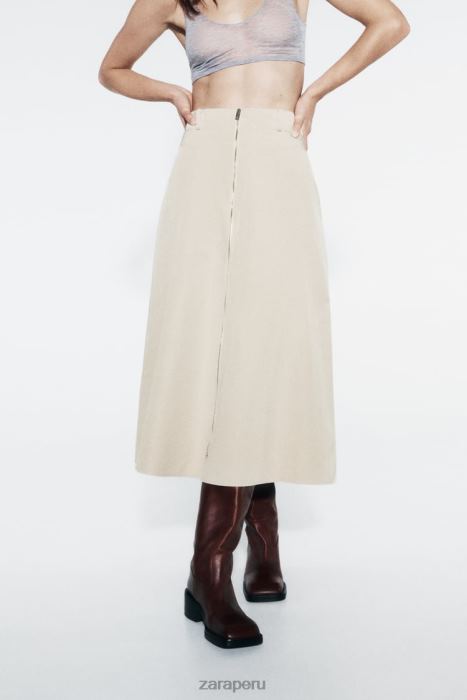 Zara mujer falda tipo capa con cremallera BDP8J643 ropa beige claro