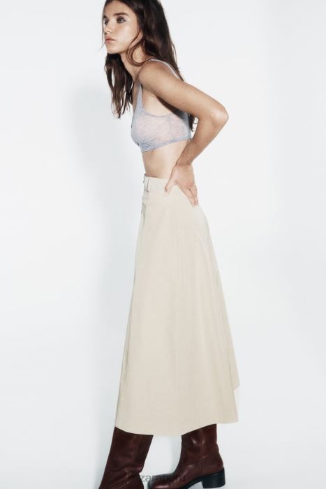Zara mujer falda tipo capa con cremallera BDP8J643 ropa beige claro