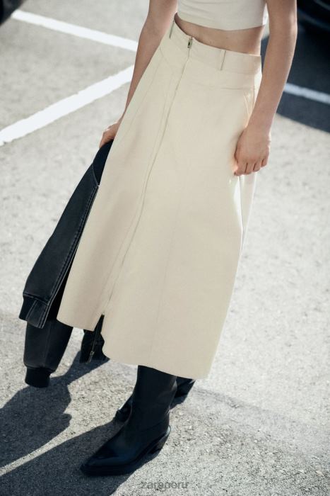 Zara mujer falda tipo capa con cremallera BDP8J643 ropa beige claro