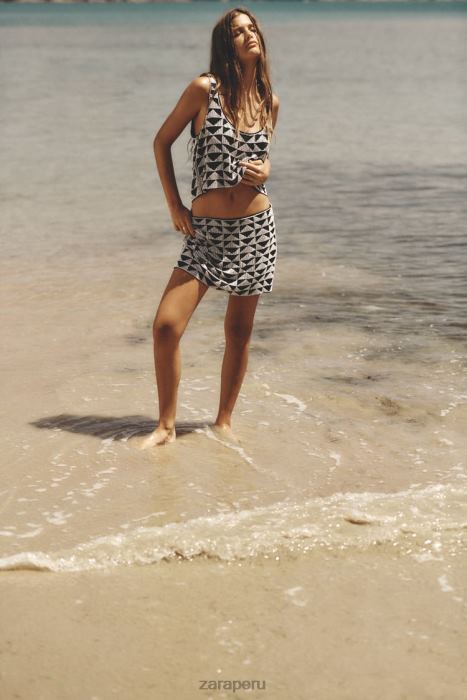 Zara mujer minifalda con cuentas BDP8J712 ropa blanco negro