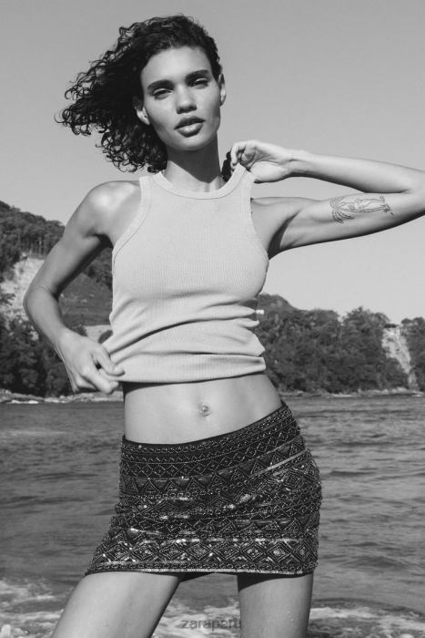 Zara mujer minifalda de lentejuelas BDP8J725 ropa negro